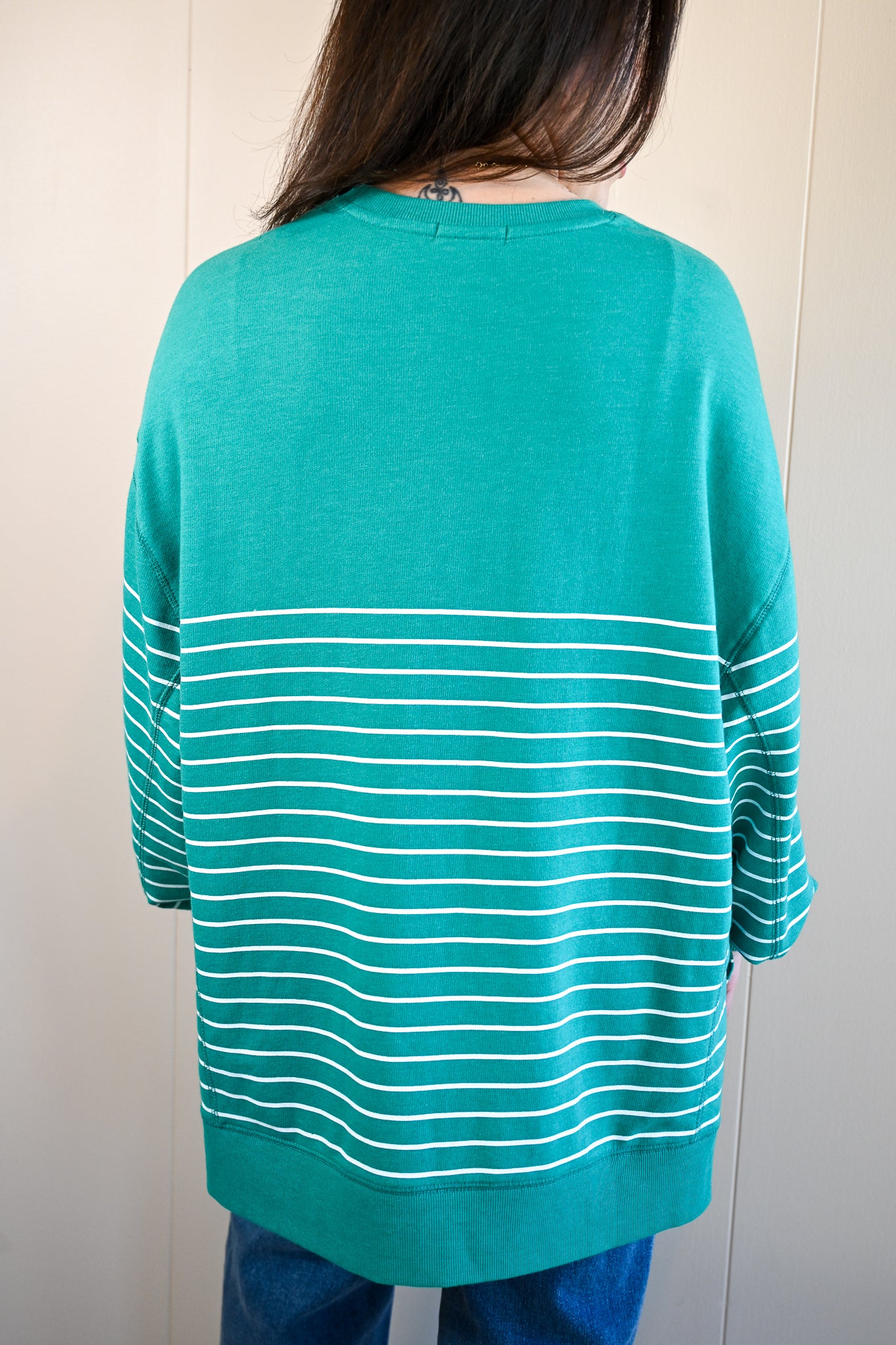 Maple Street V Neck - Stripe Marina Green