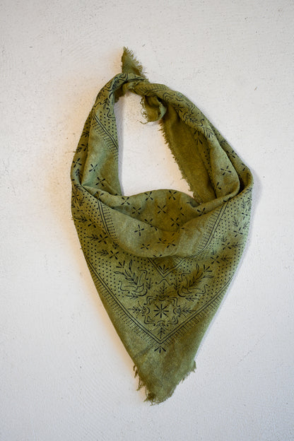 Raw Silk Bandana Scarf - Olive + Black