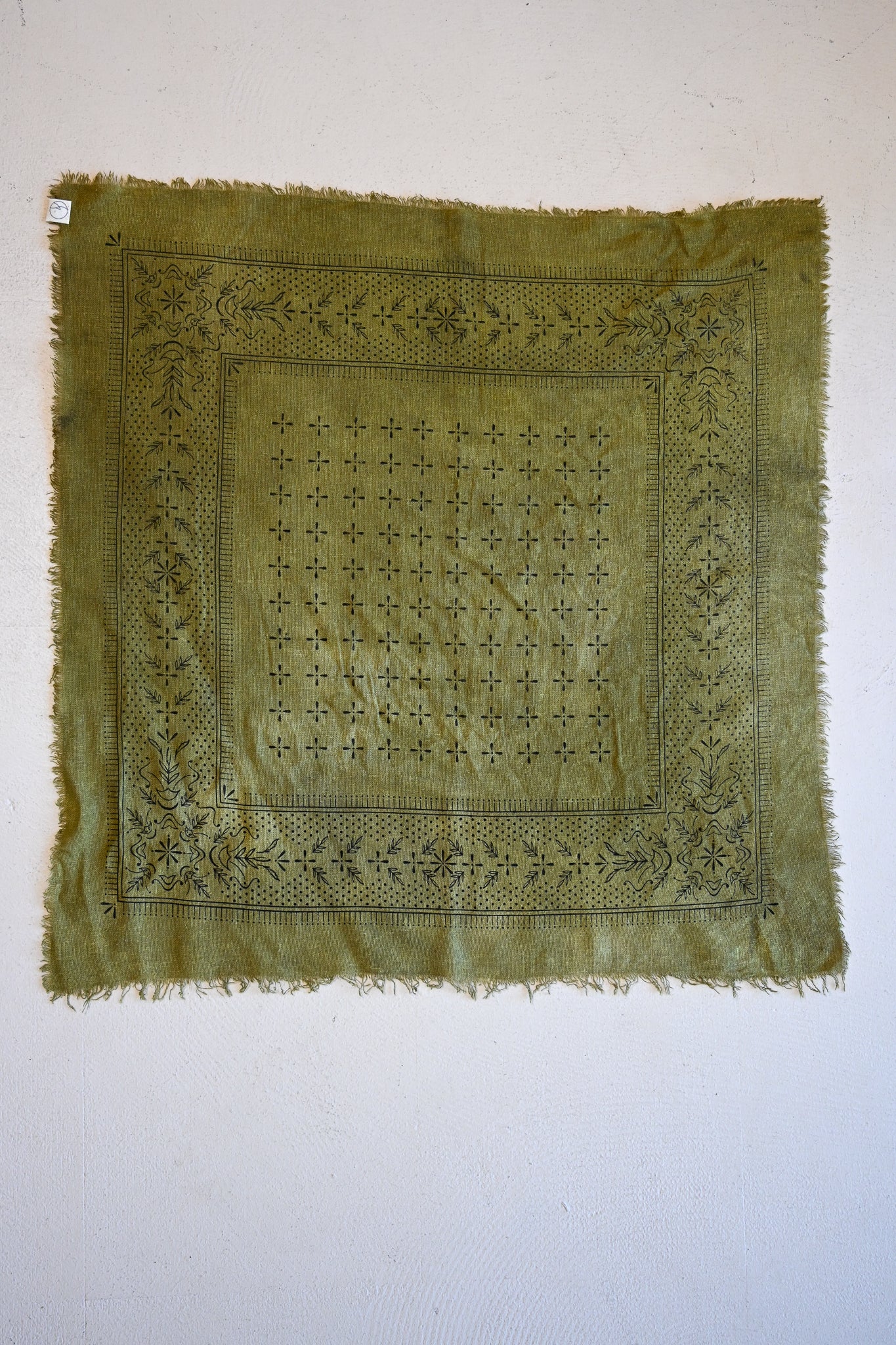Raw Silk Bandana Scarf - Olive + Black