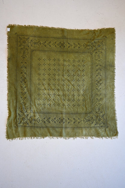 Raw Silk Bandana Scarf - Olive + Black