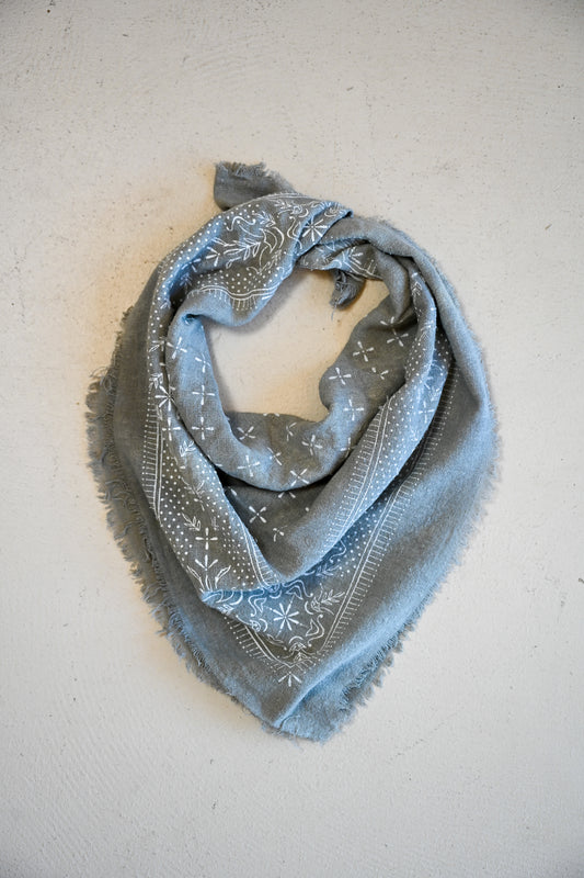 Raw Silk Bandana Scarf - Fog