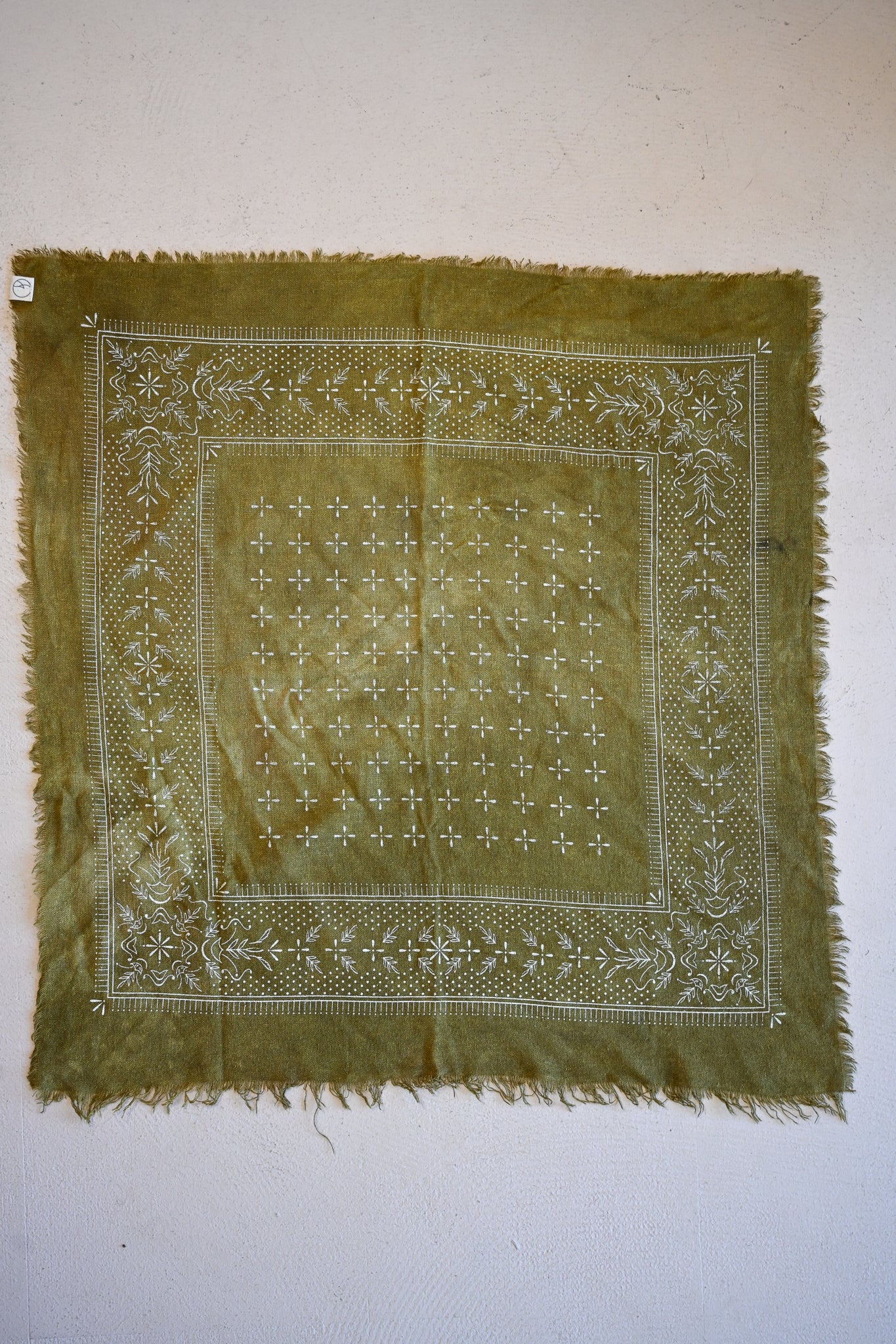 Raw Silk Bandana Scarf - Olive + White