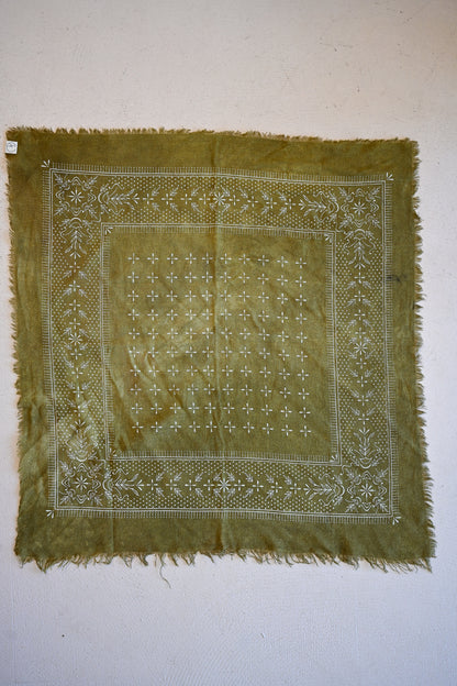 Raw Silk Bandana Scarf - Olive + White
