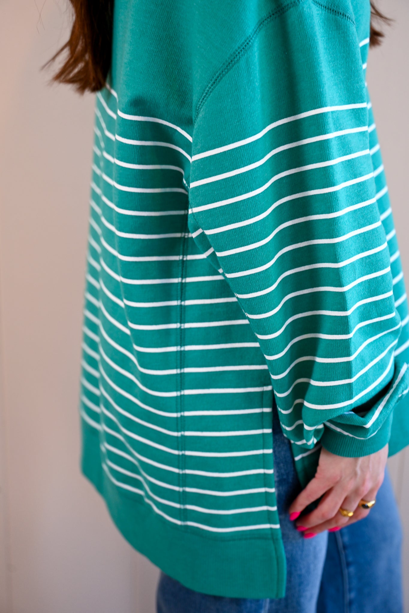 Maple Street V Neck - Stripe Marina Green