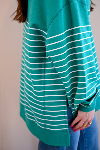 Maple Street V Neck - Stripe Marina Green