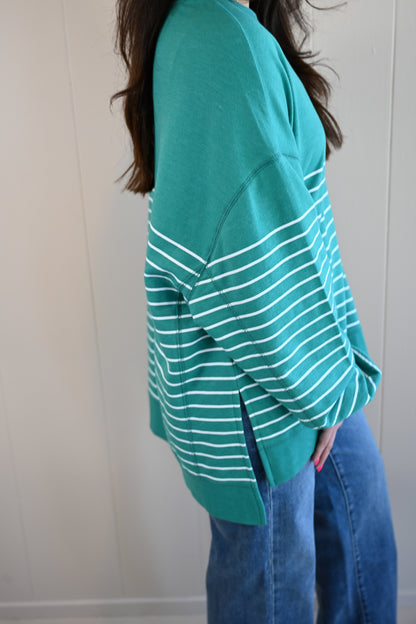 Maple Street V Neck - Stripe Marina Green