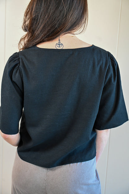 Forest Avenue Linen Tie Front Top