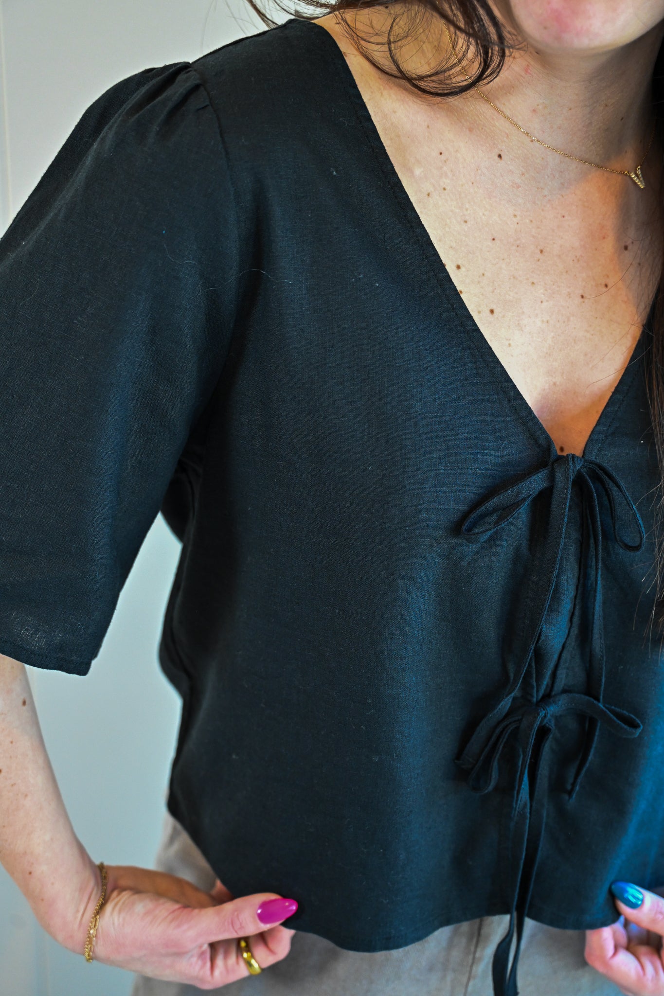Forest Avenue Linen Tie Front Top