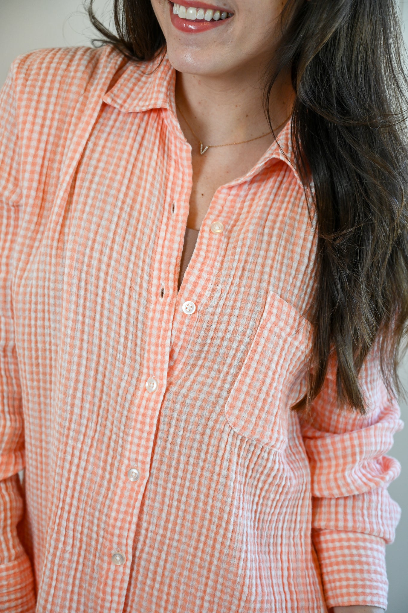 Heacock Avenue Gingham Button Up Top