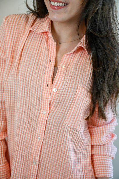 Heacock Avenue Gingham Button Up Top