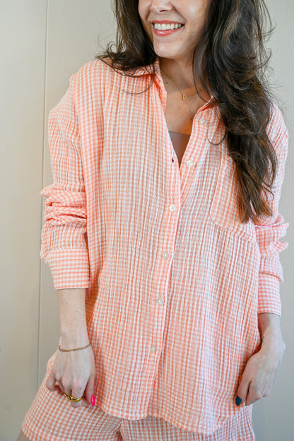 Heacock Avenue Gingham Button Up Top