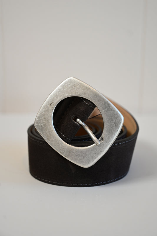 Chocolate + Silver Suede Leather Belt