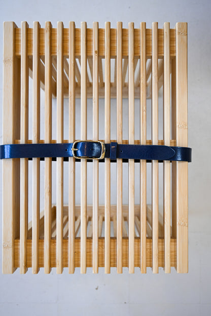 Navy & Gold Italian Leather Belt