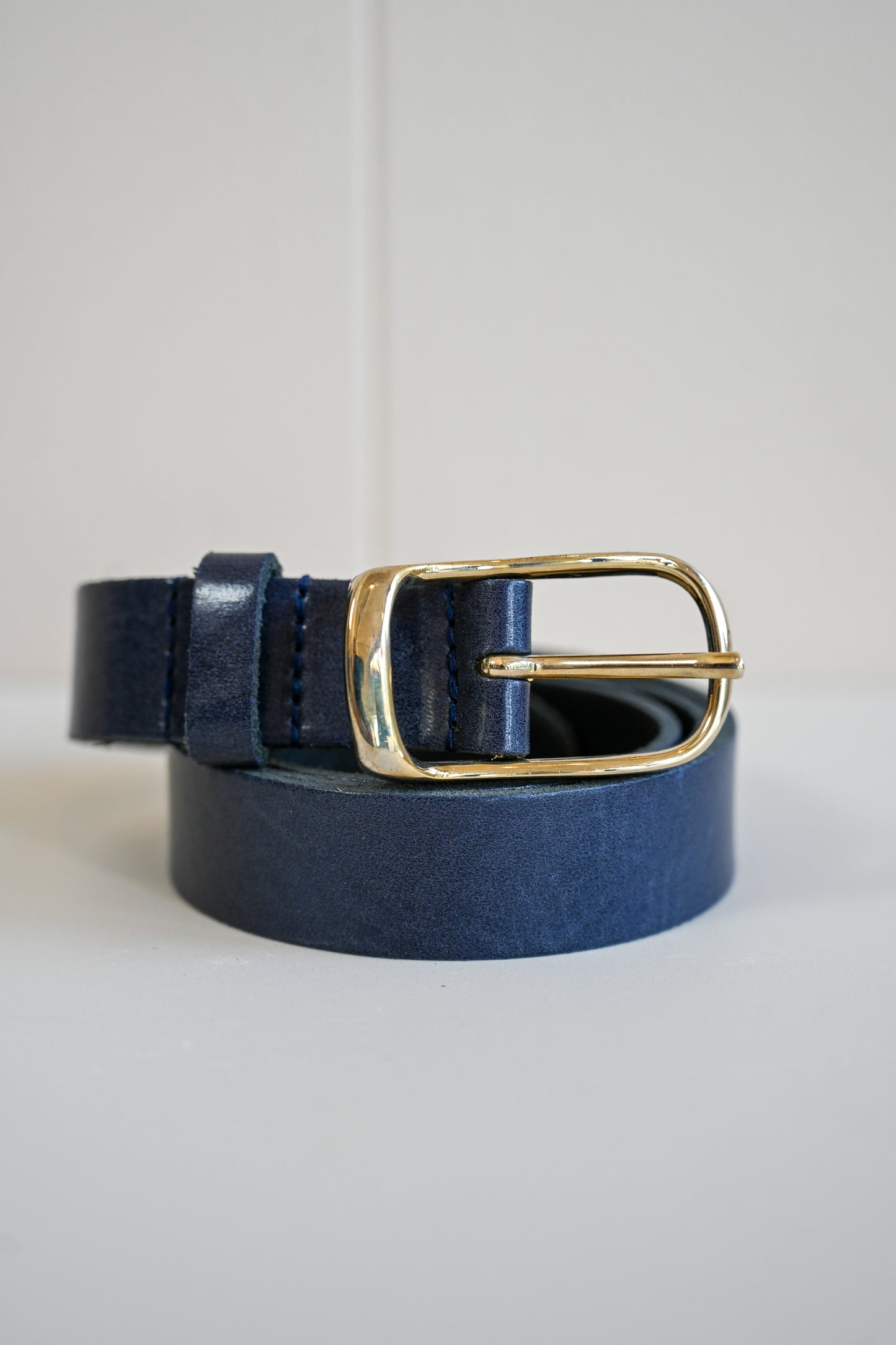 Navy & Gold Italian Leather Belt