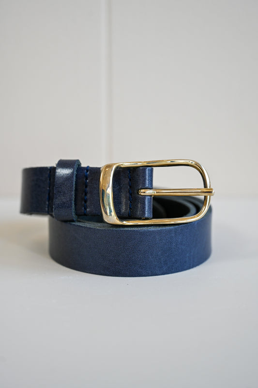 Navy & Gold Italian Leather Belt