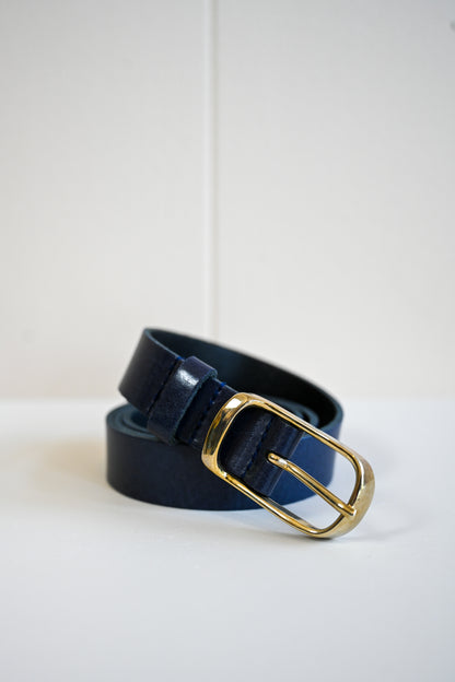 Navy & Gold Italian Leather Belt