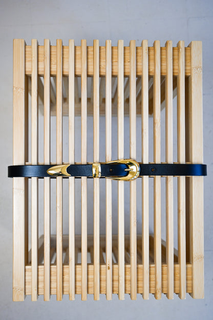 Black & Gold Skinny Italian Leather Belt