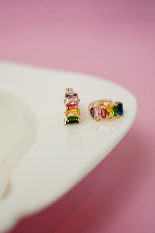 Multi Color Stone Huggie