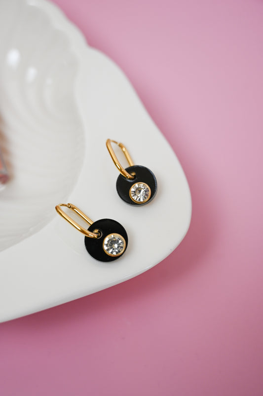 Black Medallion Oval Hoops