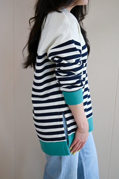 Forest Avenue Stripe Sweatshirt - Sea Glass Teal
