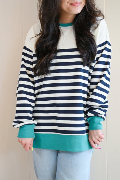Forest Avenue Stripe Sweatshirt - Sea Glass Teal