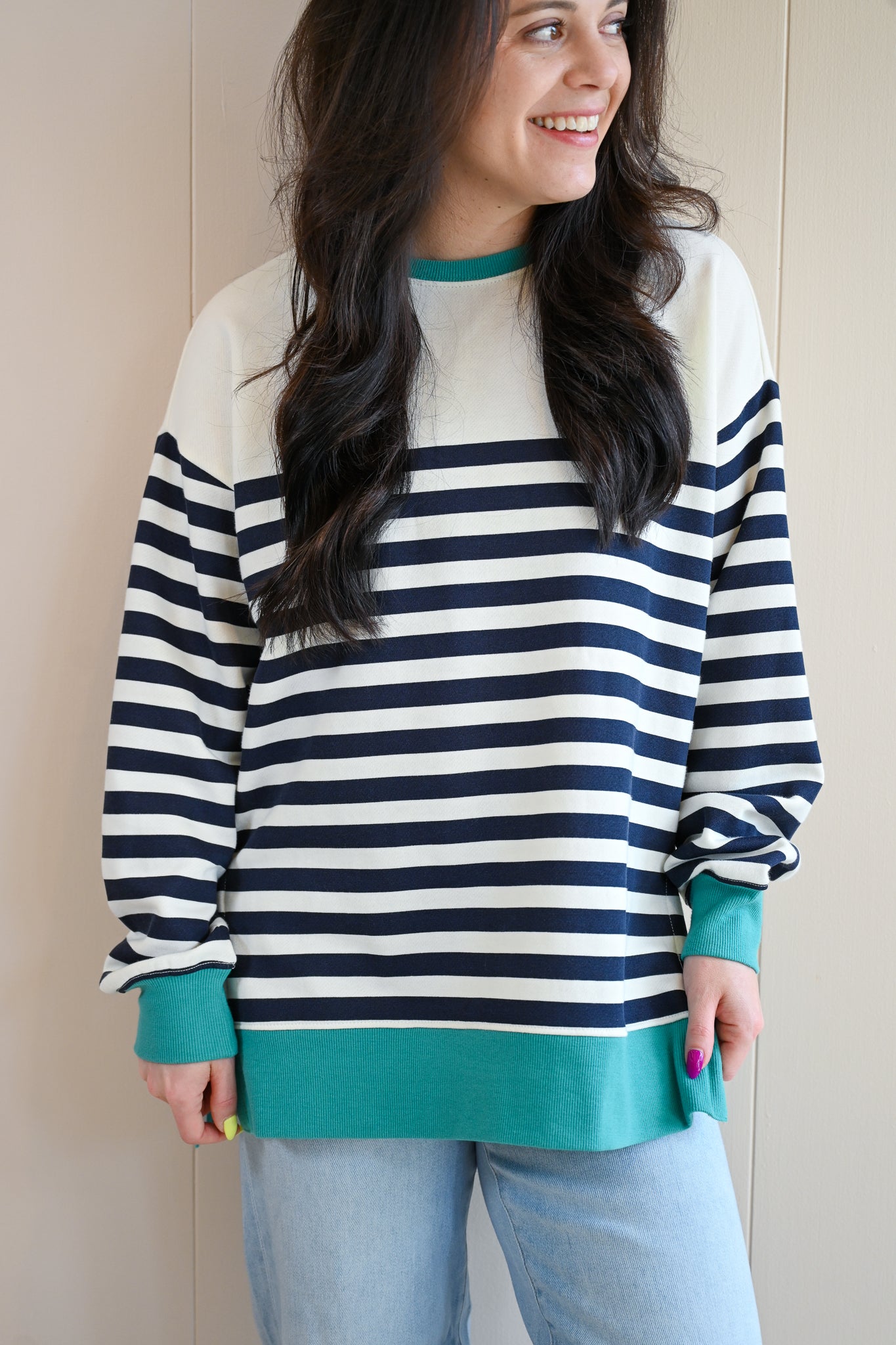 Forest Avenue Stripe Sweatshirt - Sea Glass Teal