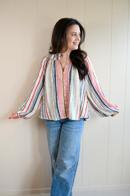 Pearl Street Multi Color Stripe Blouse