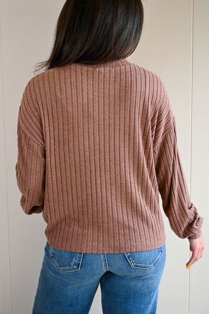 Siren Street Rib Long Sleeve Top - Driftwood