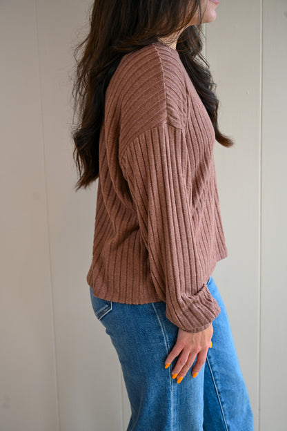 Siren Street Rib Long Sleeve Top - Driftwood