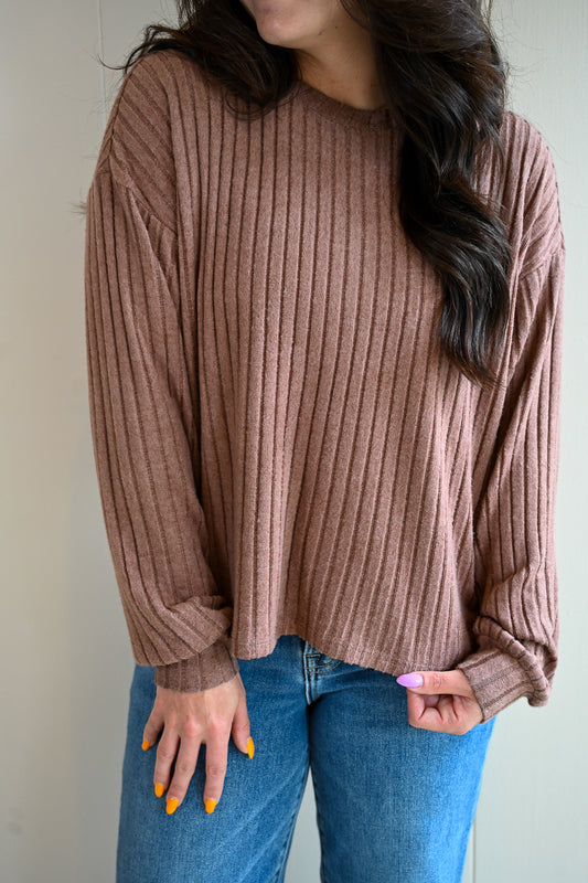 Siren Street Rib Long Sleeve Top - Driftwood