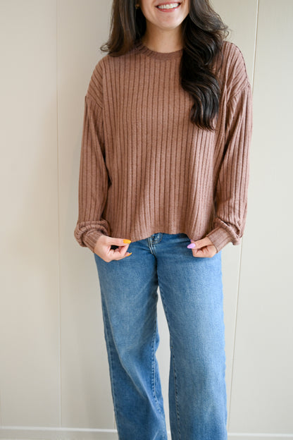 Siren Street Rib Long Sleeve Top - Driftwood
