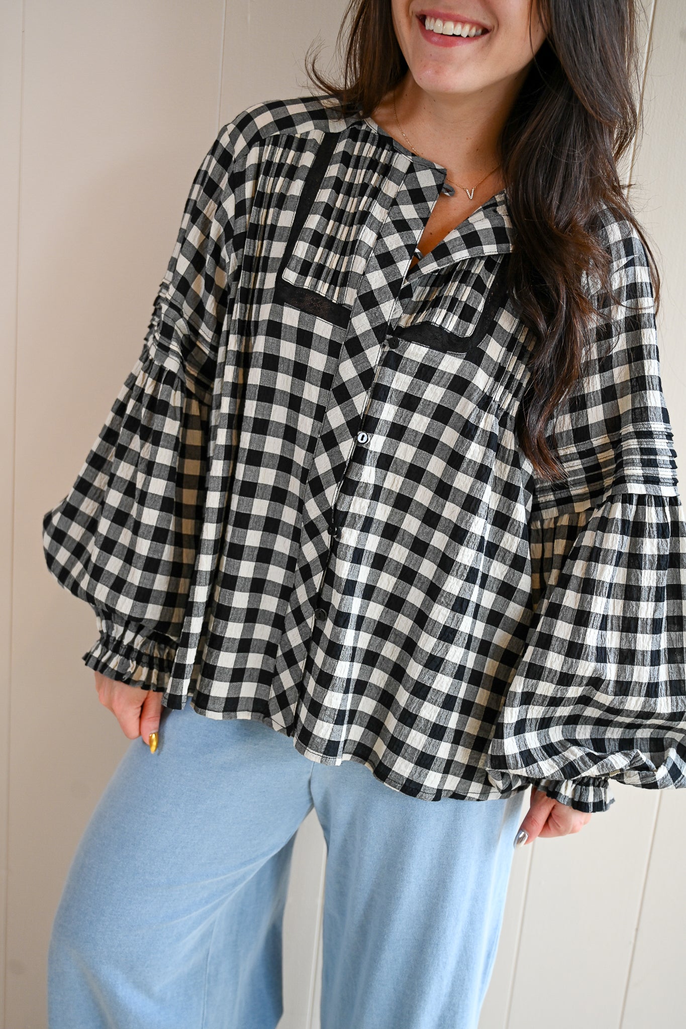 Railroad Way Gingham Blouse
