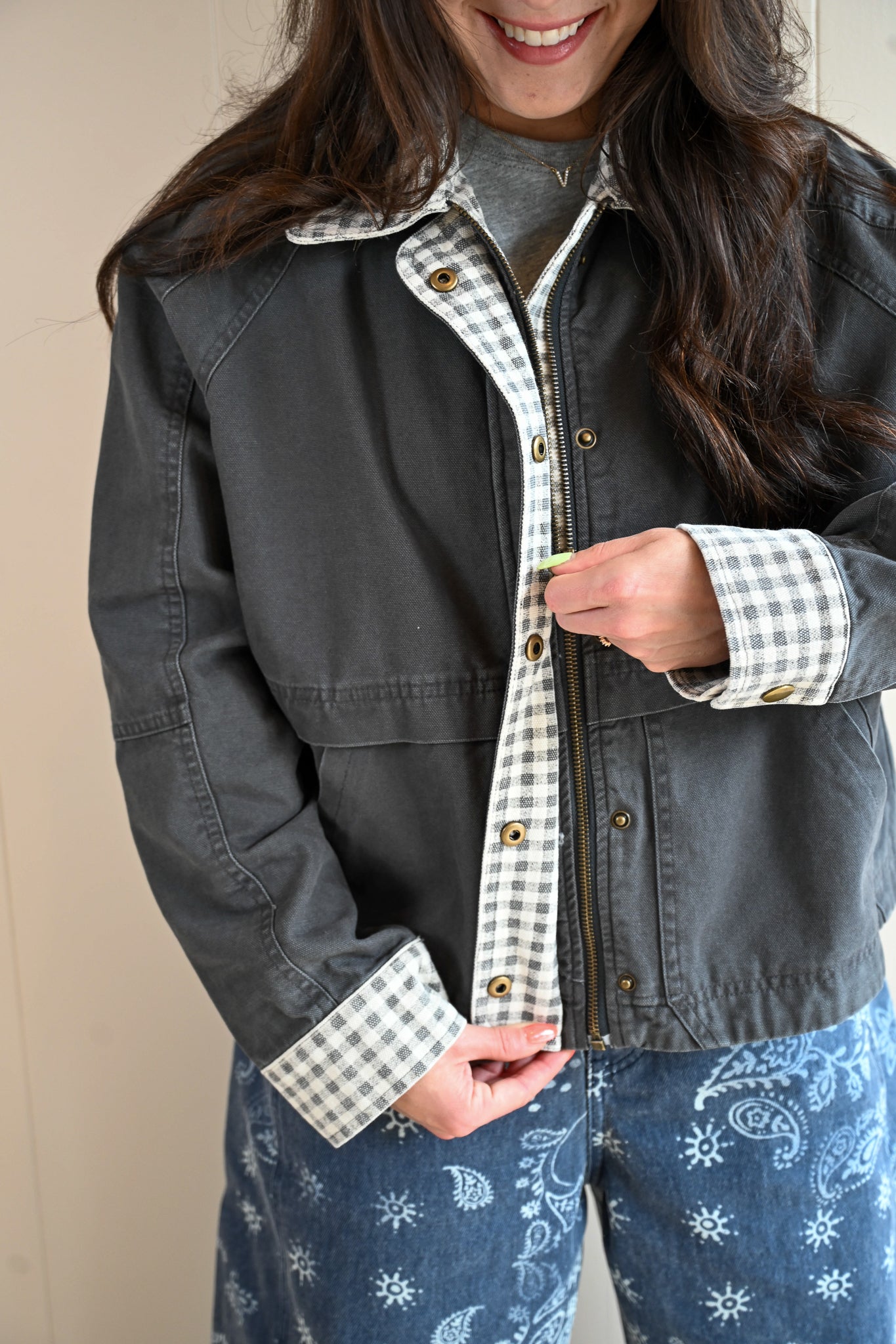 Briggs Street Gingham Collared Twill Jacket