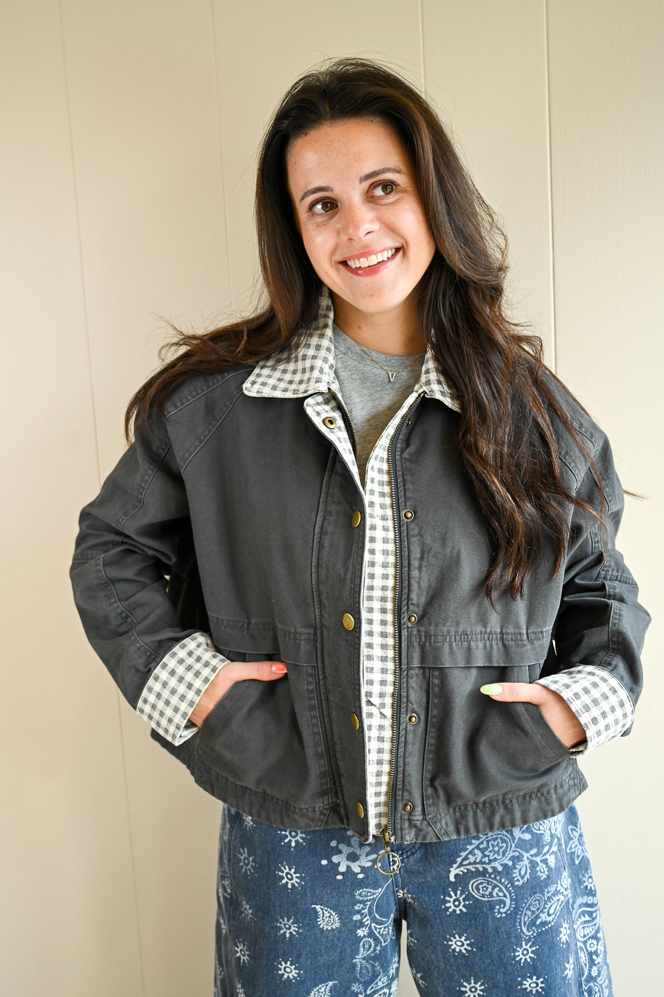 Briggs Street Gingham Collared Twill Jacket