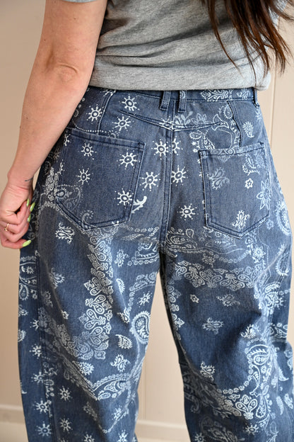 Chestnut Street Paisley Printed Barrel Pants