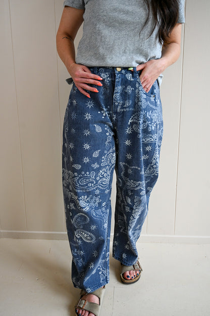 Chestnut Street Paisley Printed Barrel Pants