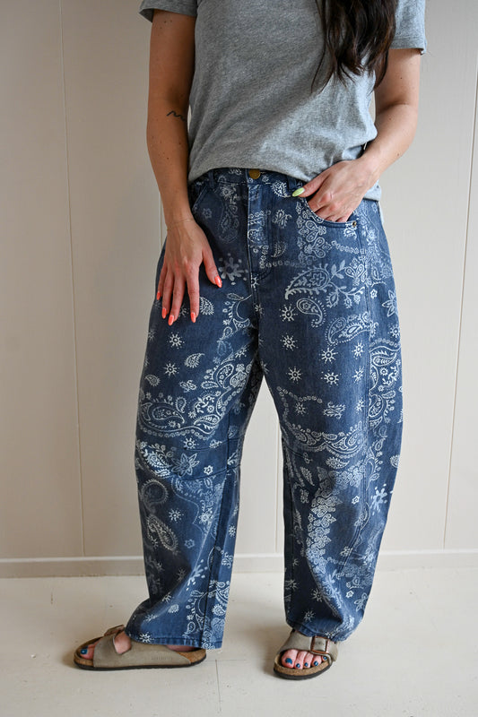 Chestnut Street Paisley Printed Barrel Pants