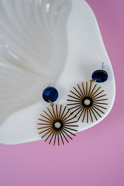 Navy Sunburst Post Earrings