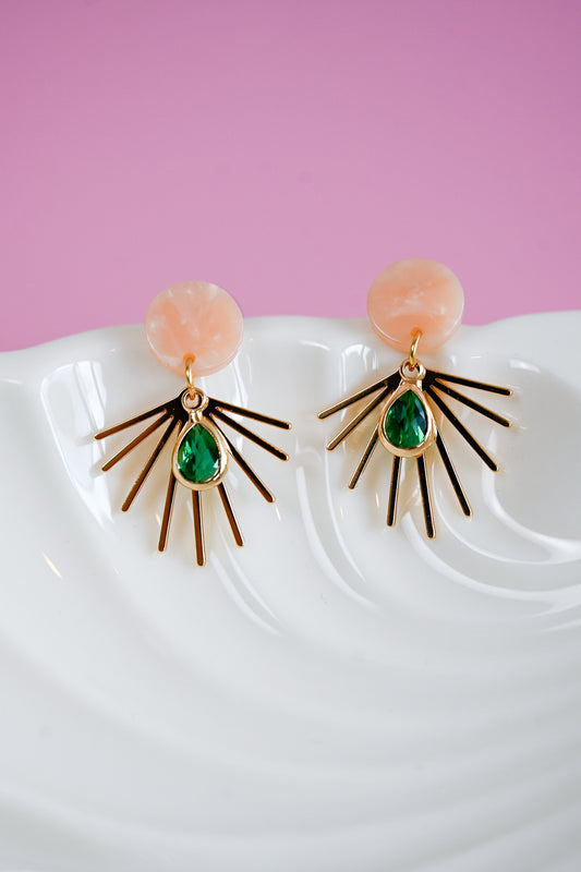 Blush + Green Sunburst Earrings
