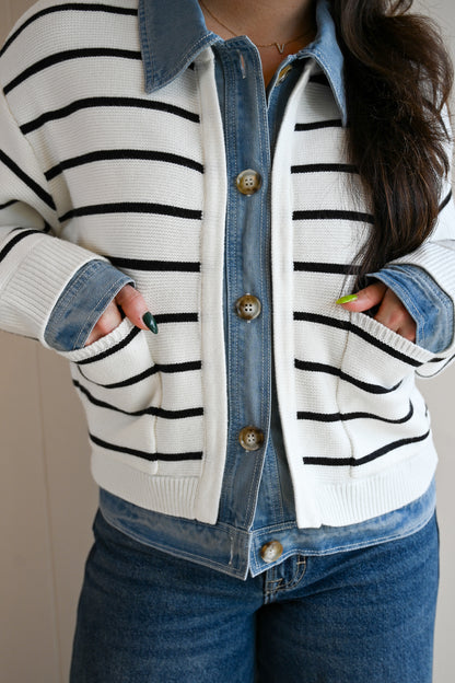Mermaid Avenue Denim Knit Cardigan