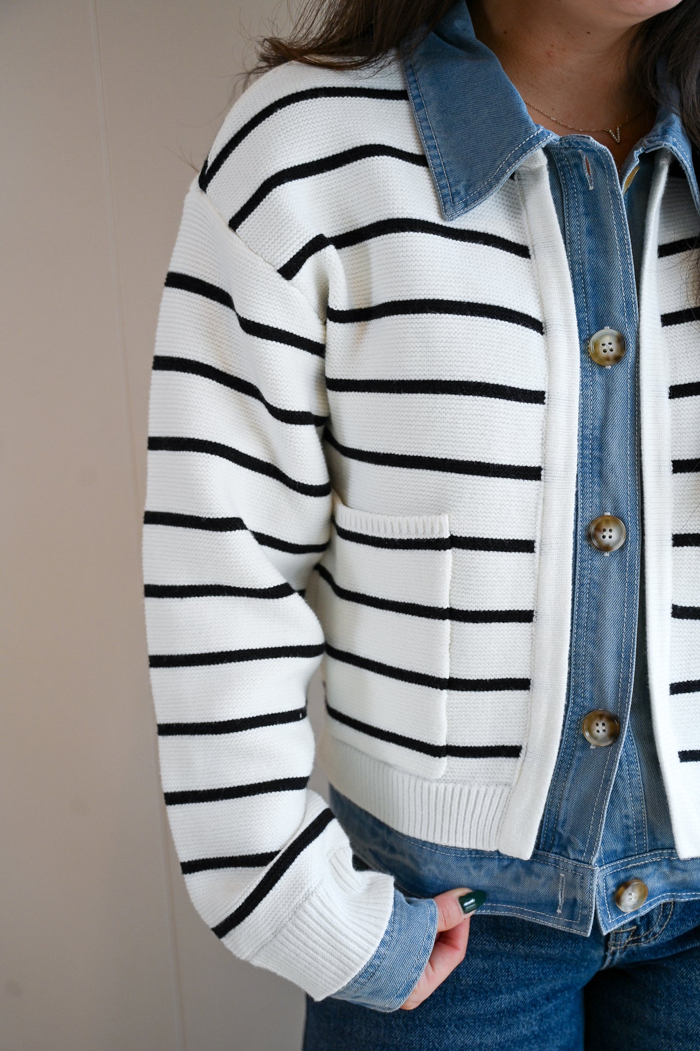 Mermaid Avenue Denim Knit Cardigan