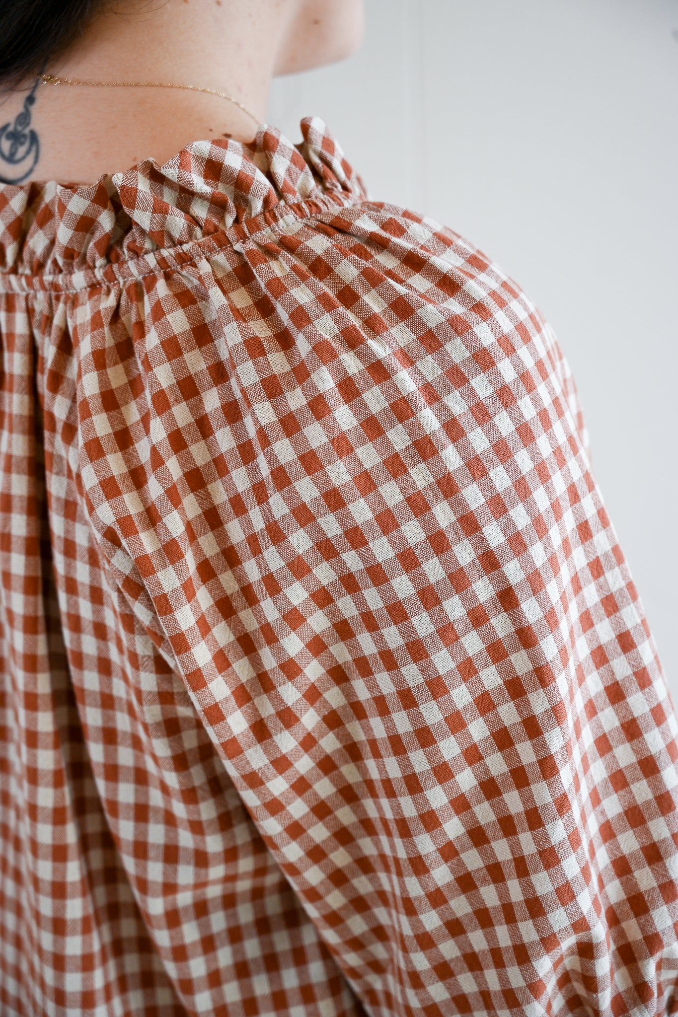 Siren Street Gingham Split Neck Blouse