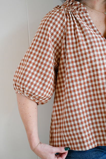 Siren Street Gingham Split Neck Blouse