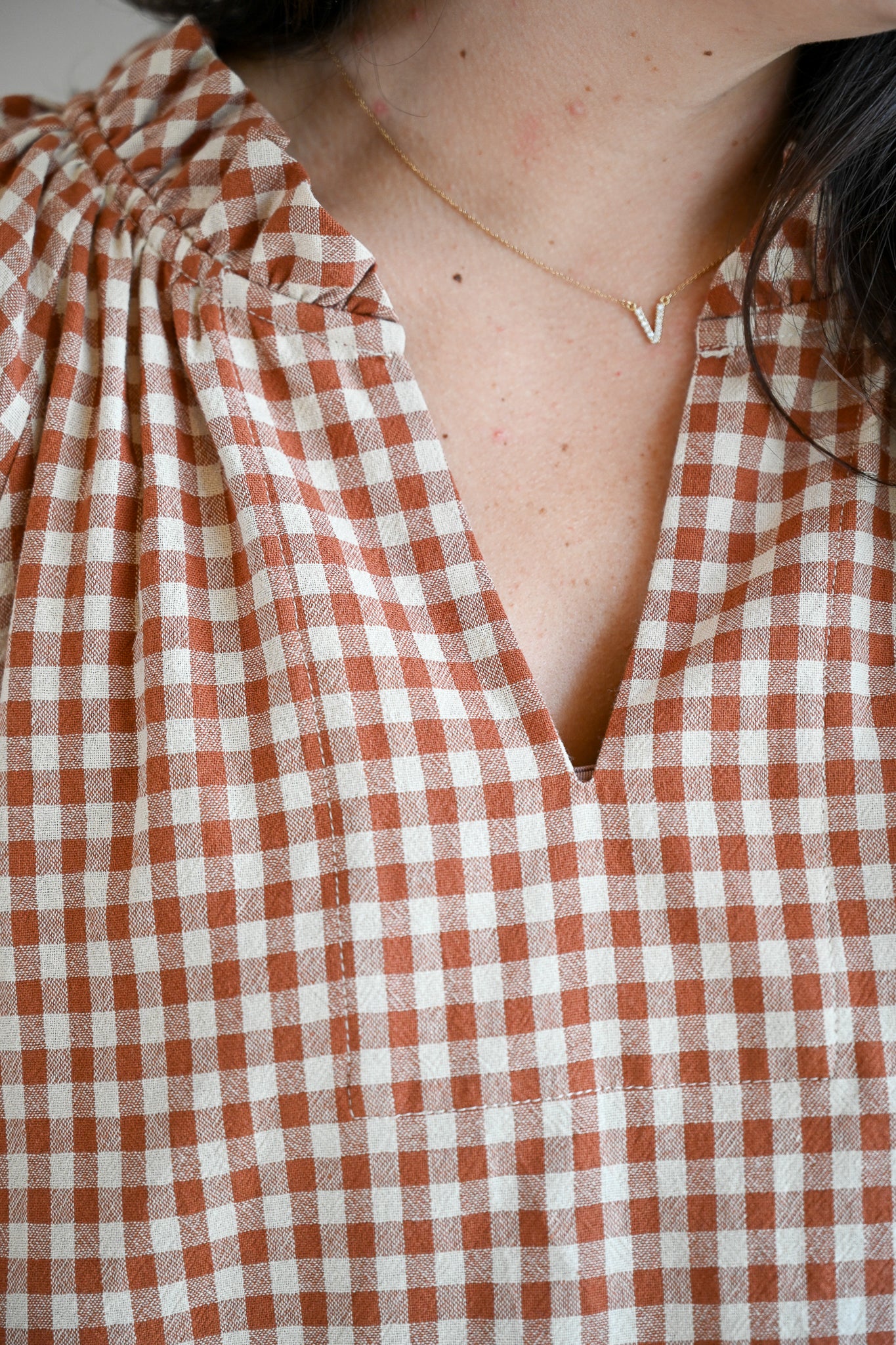 Siren Street Gingham Split Neck Blouse