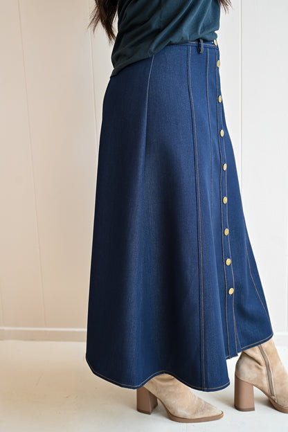 Weldon Grove Midi A-line Denim Skirt