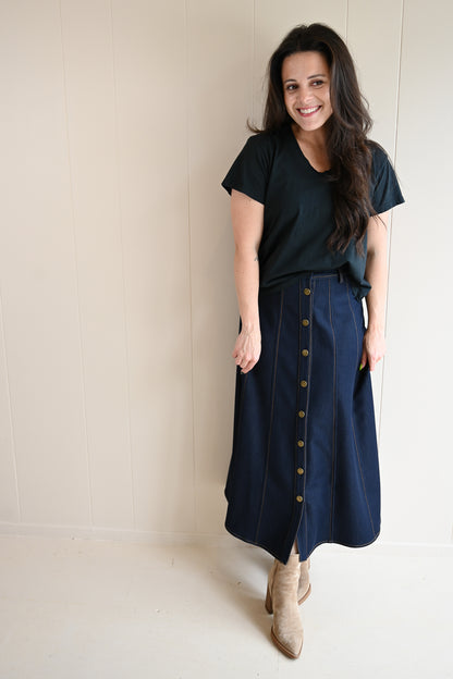 Weldon Grove Midi A-line Denim Skirt