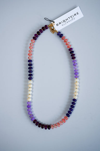 Brightfire Beaded Necklace - Purple + Pink