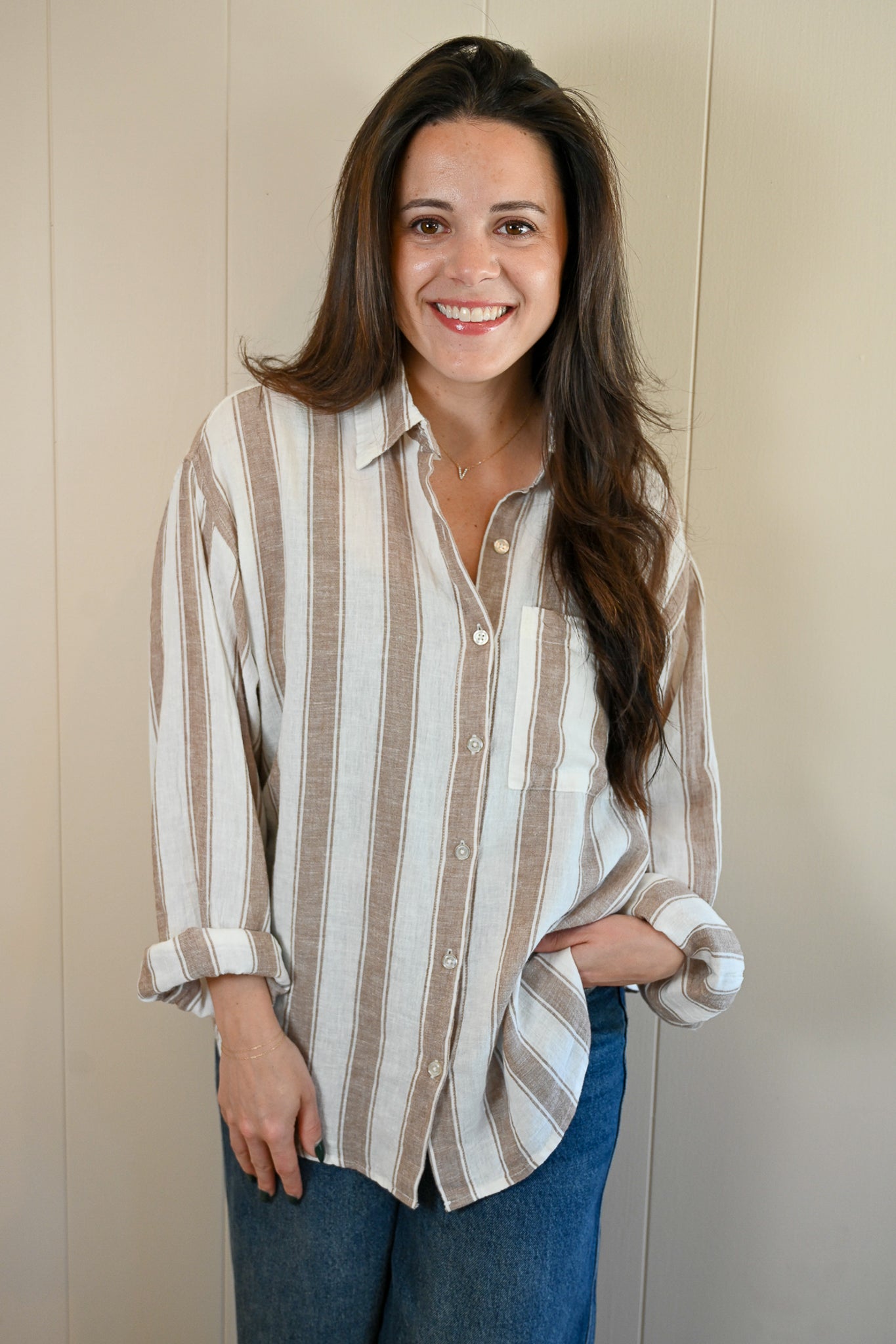 Presidio Blvd Button Up Shirt - Driftwood Stripe