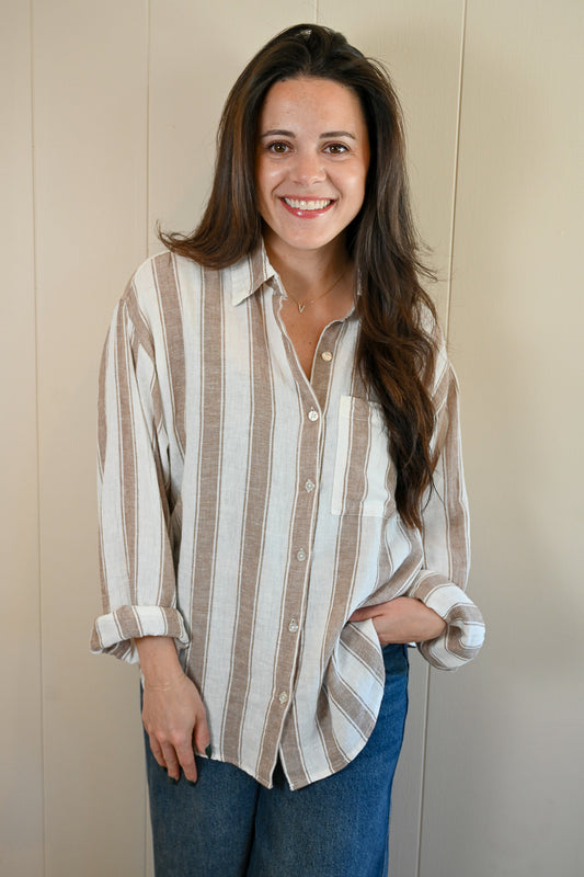 Presidio Blvd Button Up Shirt - Driftwood Stripe