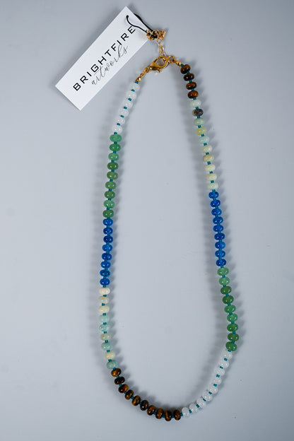 Brightfire Mini Beaded Necklace - Blue + Green